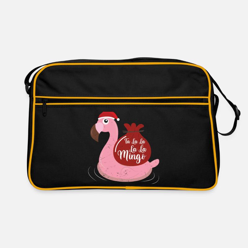 Flamingo Design Lustige Weihnachtspullover - Retro Tasche - Schwarz/Gold