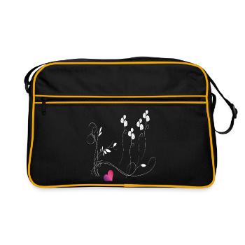 vrille de fleur blanche avec coeur - Sac Retro - noir/or - Devant