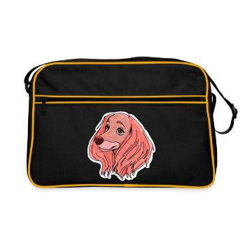 Rosa Hund mit Schlappohren - Retro Tasche - Schwarz/Gold - Vorne