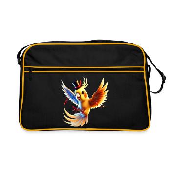 Nymphensittich macht Party - Retro Tasche - Schwarz/Gold - Vorne