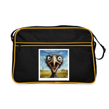 Visage d’autruche bizarre dans la savane - Sac Retro - noir/or - Devant