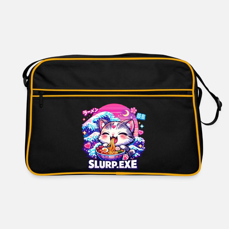 Kawaii Katze Ramen Nudeln Anime Katze - Retro Tasche - Schwarz/Gold