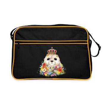Königliche Robbe mit Krone  - Retro Tasche - Schwarz/Gold - Vorne