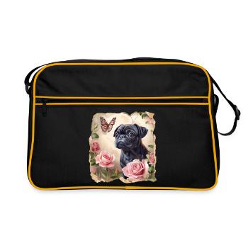 Carlin noir avec papillon - Sac Retro - noir/or - Devant