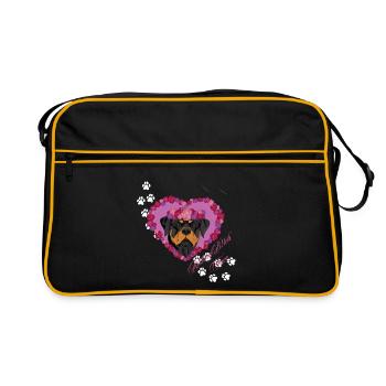 Ruhender Rottweiler mit Gesichtsgesicht - Retro Tasche - Schwarz/Gold - Vorne