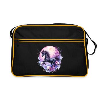Lunar Unicorn with Skulls and Flowers - Retro Bag - black/gold - Front