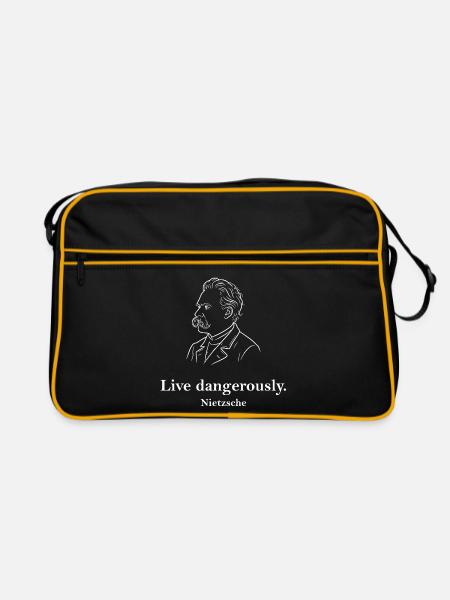 Live Dangerously Nietzsche-Porträt - Retro Tasche - Schwarz/Gold - Vorne