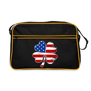 USA Flagge Vierblättriges Kleeblatt - Retro Tasche - Schwarz/Gold - Vorne