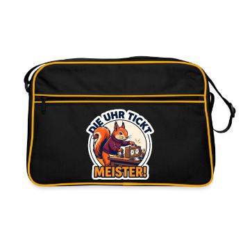 Blitzschach Die Uhr tickt Meister Schachtimer - Retro Tasche - Schwarz/Gold - Vorne