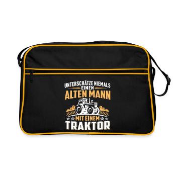 Alten mann mit einem traktor - Retro Tasche - Schwarz/Gold - Vorne