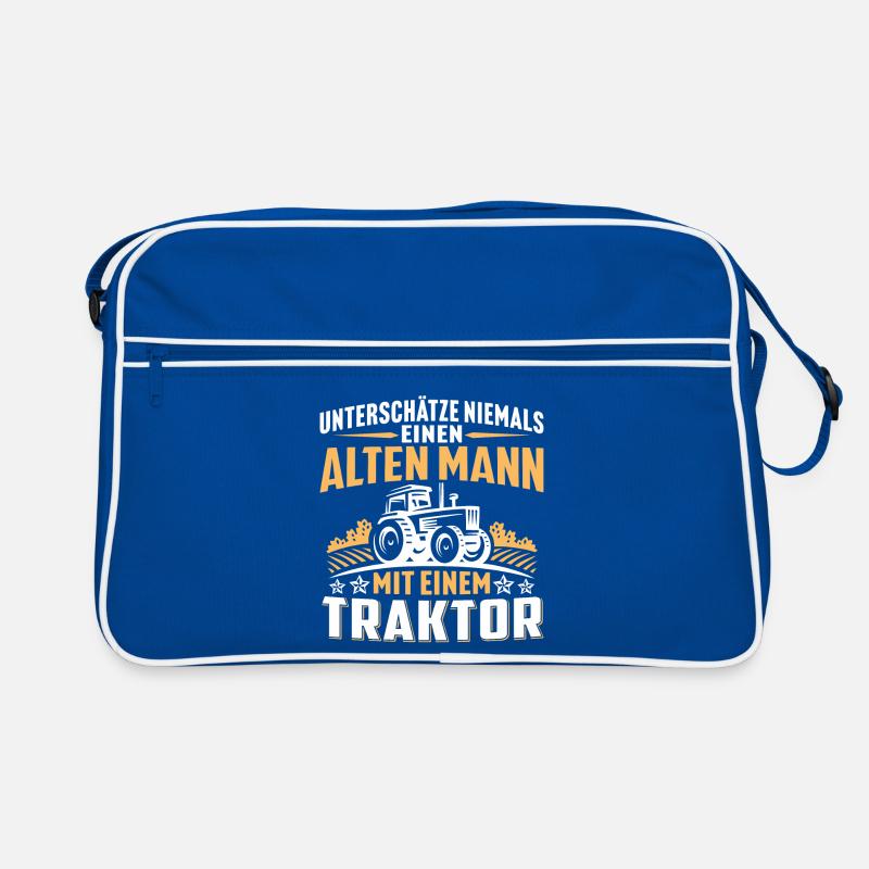 Alten mann mit einem traktor Retro Tasche