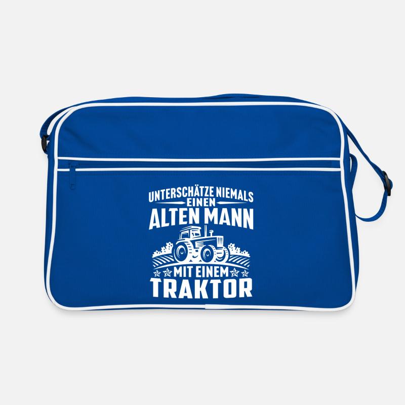 Alten mann mit einem traktor Retro Tasche
