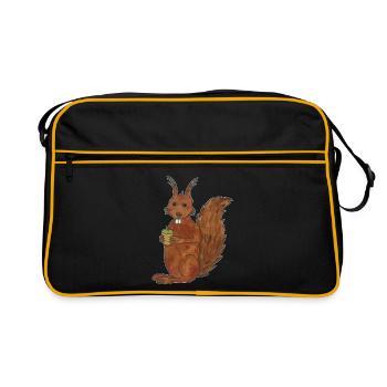 écureuil doux avec écrou de chêne avec contours - Sac Retro - noir/or - Devant