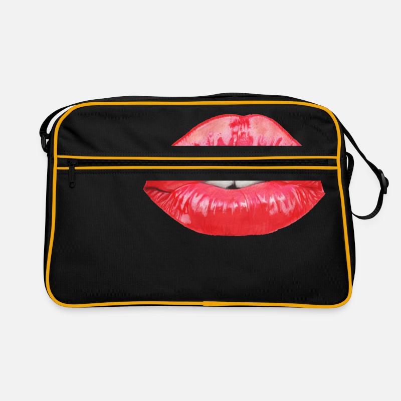 Lippen - Retro Tasche - Schwarz/Gold
