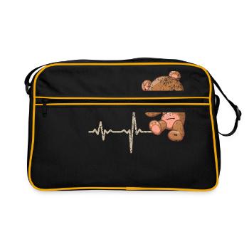 Geschenk Heartbeat Teddybär Knuddelbär - Retro Tasche - Schwarz/Gold - Vorne