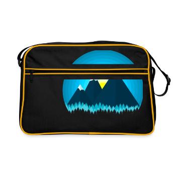Mountains with snow in the forest at sunset - Retro Bag - black/gold - Front