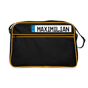 Maximilian Namensschild Geschenk - Retro Tasche - Schwarz/Gold - Vorne
