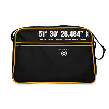 London Geocacher Koordinaten Geschenk Europa - Retro Tasche - Schwarz/Gold - Vorne