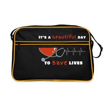 Docteur infirmière soignante Docteur battement cardiaque - Sac Retro - noir/or - Devant