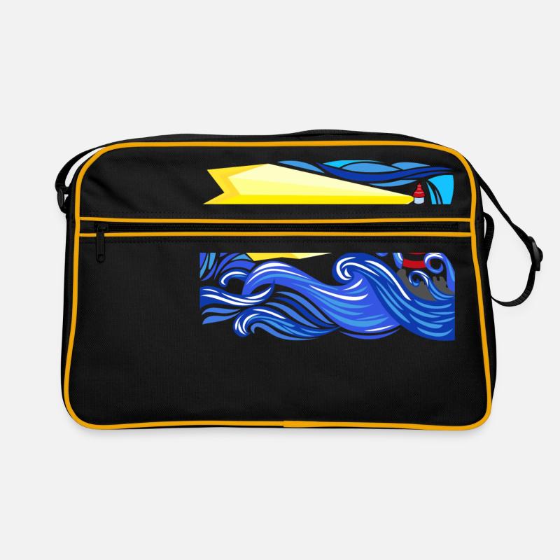 stormy sea with lighthouse - Retro Bag - black/gold