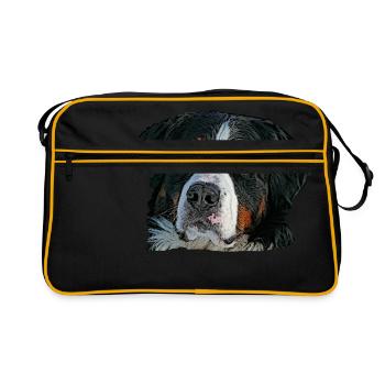 Chien, tête de chien, visage de chien, race de chien, - Sac Retro - noir/or - Devant