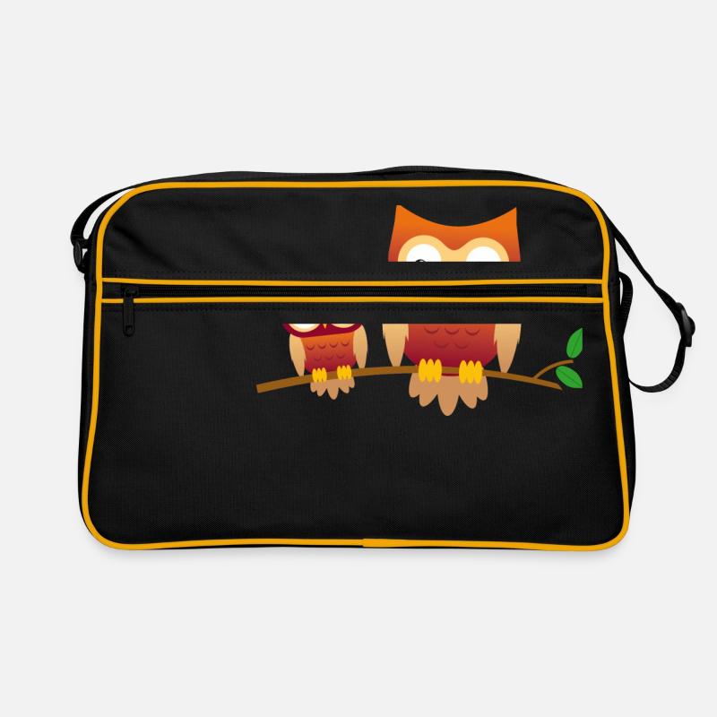 Eule mit kleiner Eule - Retro Tasche - Schwarz/Gold