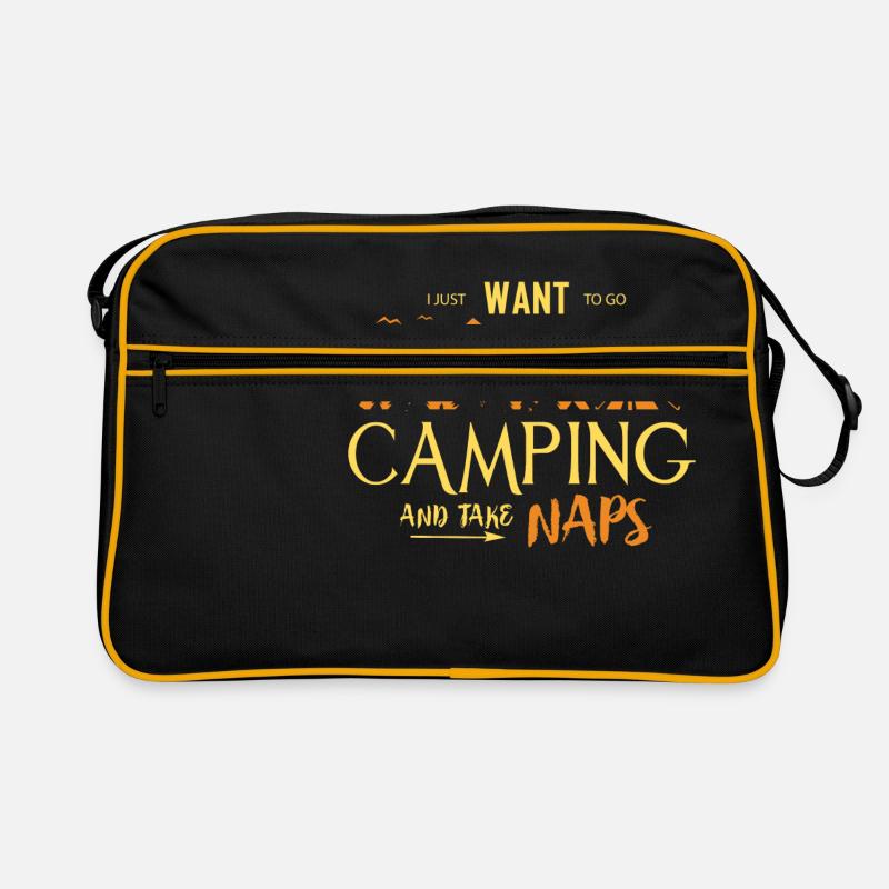 Ich will campen gehen und dann schlafen. - Retro Tasche - Schwarz/Gold