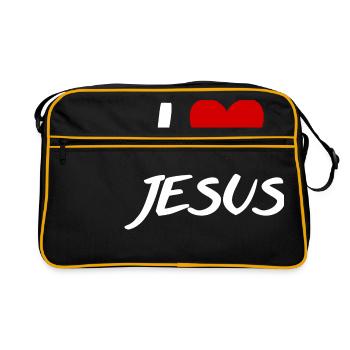 I love Jesus – Liebe Christ Gott Kirche Glaube w - Retro Tasche - Schwarz/Gold - Vorne