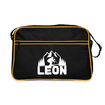 Skieur Skieur Prénom Leon Nom Skis Sports d’hiver - Sac Retro - noir/or - Devant