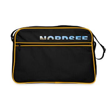Nordsee Panorama Schriftzug - Retro Tasche - Schwarz/Gold - Vorne