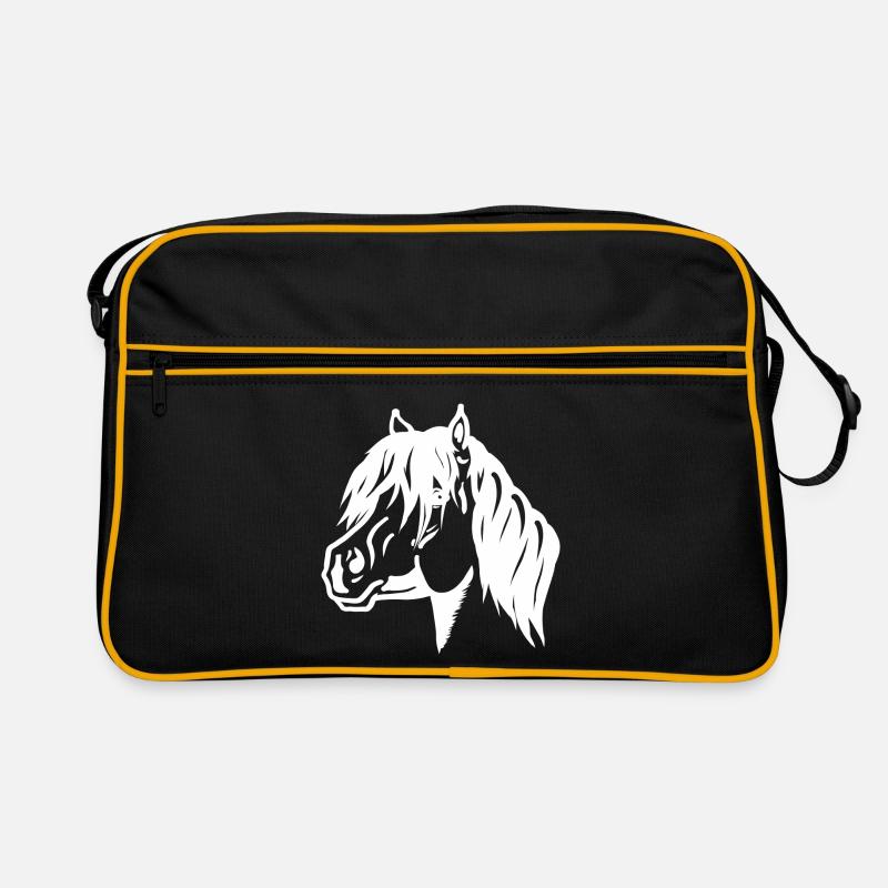 Pony Portrait weiß - Retro Tasche - Schwarz/Gold