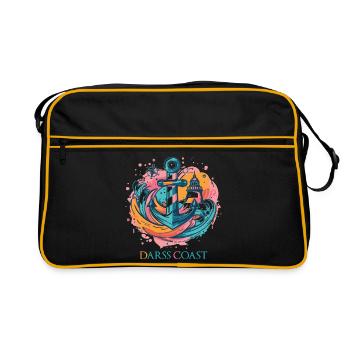 DarssCoast - Wellen Leuchtturm Anker Grafik - Retro Tasche - Schwarz/Gold - Vorne