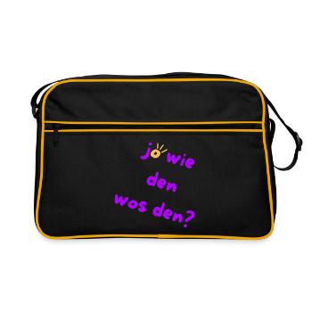 Wie den? Wos den? Austrian Slang 🤠 - Retro Tasche - Schwarz/Gold - Vorne