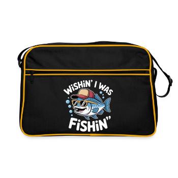 Drôle de poisson de pêche avec chapeau et lunettes de soleil - Sac Retro - noir/or - Devant