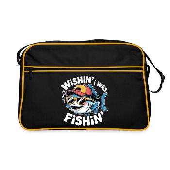 Wassersport lustiges Fischdesign Angler Fischer - Retro Tasche - Schwarz/Gold - Vorne