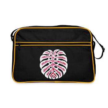 Monstera Leaf Red – Tropical Plant Motif - Retro Bag - black/gold - Front