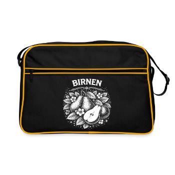 Birnenkranz Vintage Obst Illustration - Retro Tasche - Schwarz/Gold - Vorne