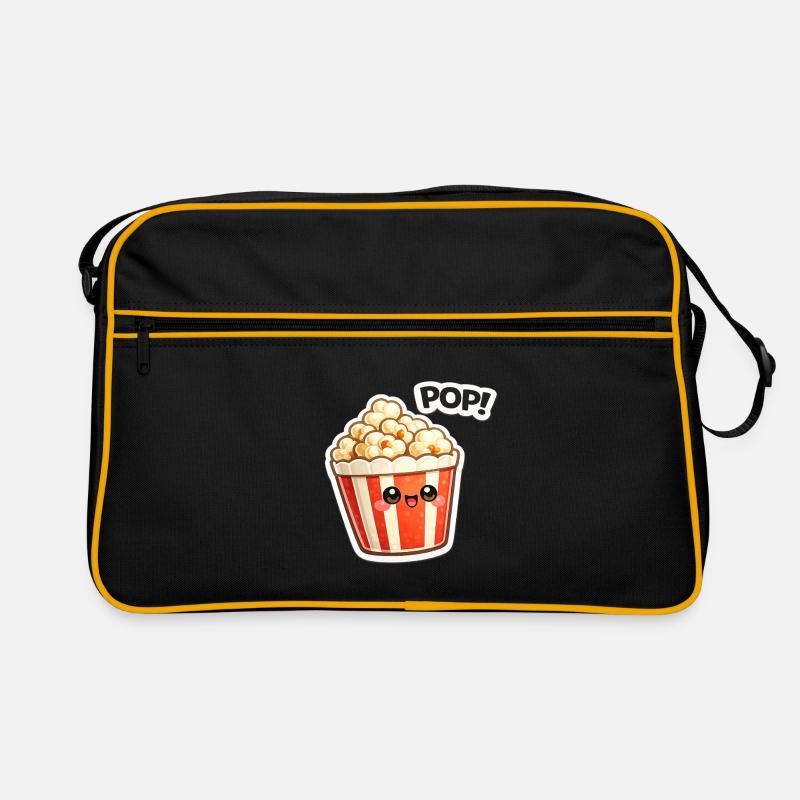 Kawaii Popcorn Lächel-Design - Retro Tasche - Schwarz/Gold