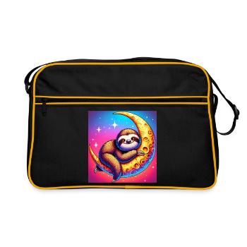 Faultier schläft an den Mond - Retro Tasche - Schwarz/Gold - Vorne