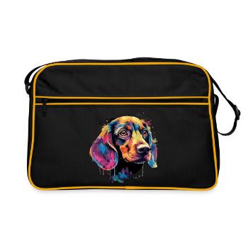 Teckel Chien Teckel Aquarelle Art Tête de Chien - Sac Retro - noir/or - Devant