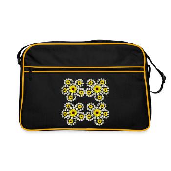 Blumenmuster mit Margeriten Sonnenblumen Blüte - Retro Tasche - Schwarz/Gold - Vorne
