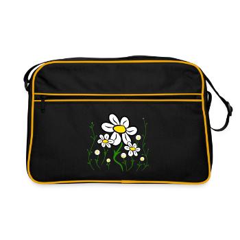 Gänseblümchen Blumenranke Margeriten Blumenmuster - Retro Tasche - Schwarz/Gold - Vorne