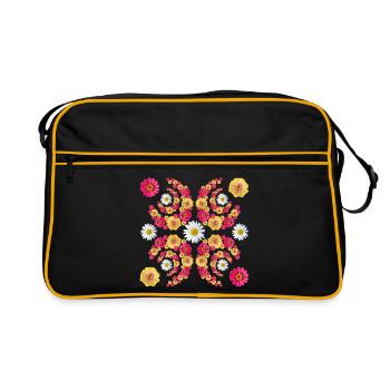 Zinnia daisy floral pattern floral zinnias blossom - Retro Bag - black/gold - Front