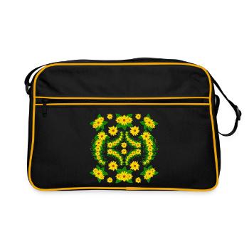 Sonnenblume Blüte blühende Sonnenblumen floral - Retro Tasche - Schwarz/Gold - Vorne