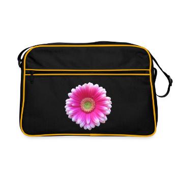 Gerbera pink Blüte Blume Blumenranke floral blumig - Retro Tasche - Schwarz/Gold - Vorne