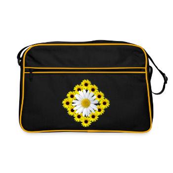 Sonnenblumen Margeriten Blumenmuster Blüte floral - Retro Tasche - Schwarz/Gold - Vorne
