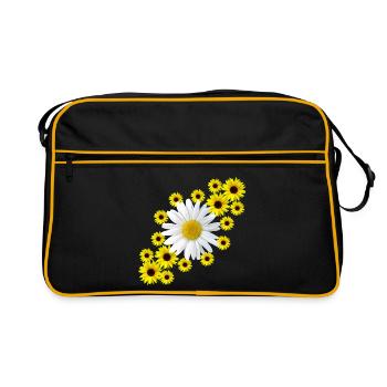 Marguerite avec fleur à motif floral de tournesol - Sac Retro - noir/or - Devant