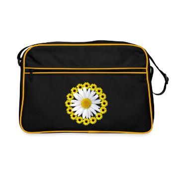 Sonnenblumen mit Margerite Blumenmuster Blüte - Retro Tasche - Schwarz/Gold - Vorne