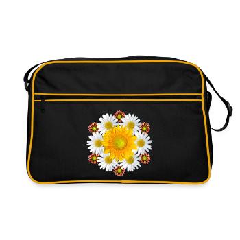 Sonnenblume Margeriten Gazanie Blüte blumig floral - Retro Tasche - Schwarz/Gold - Vorne