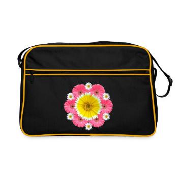 Gerbera Margeriten Blume Blumenranke floral blumig - Retro Tasche - Schwarz/Gold - Vorne